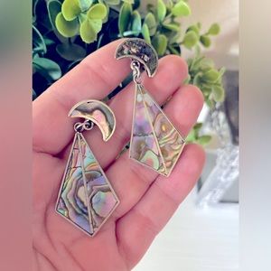 Beautiful Hecho en Mexico Sterling Silver abalone Shell Screw earrings 2.25”